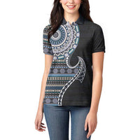 Fijian Masi Tribal Tattoos Art Pattern Women Polo Shirt Navy Color Half Style - Polynesian Pride
