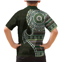 Fijian Masi Tribal Tattoos Art Pattern Family Matching Mermaid Dress and Hawaiian Shirt Green Color Half Style LT03 - Polynesian Pride