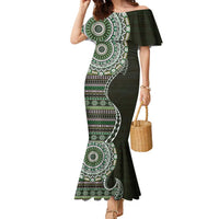 Fijian Masi Tribal Tattoos Art Pattern Family Matching Mermaid Dress and Hawaiian Shirt Green Color Half Style LT03 Mom's Dress Green - Polynesian Pride