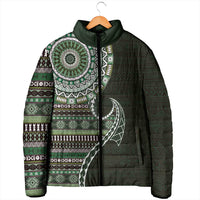 Fijian Masi Tribal Tattoos Art Pattern Padded Jacket Green Color Half Style LT03 - Polynesian Pride