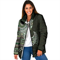 Fijian Masi Tribal Tattoos Art Pattern Padded Jacket Green Color Half Style LT03 - Polynesian Pride