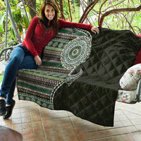 Fijian Masi Tribal Tattoos Art Pattern Quilt Green Color Half Style - Polynesian Pride