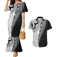 Fijian Masi Tattoos Couples Matching Mermaid Dress and Hawaiian Shirt with Tapa Tribal Pattern LT03 White - Polynesian Pride