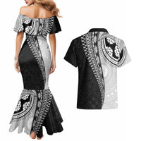 Fijian Masi Tattoos Couples Matching Mermaid Dress and Hawaiian Shirt with Tapa Tribal Pattern LT03 - Polynesian Pride