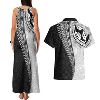 Fijian Masi Tattoos Couples Matching Tank Maxi Dress and Hawaiian Shirt with Tapa Tribal Pattern LT03 - Polynesian Pride