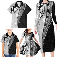 Fijian Masi Tattoos Family Matching Long Sleeve Bodycon Dress and Hawaiian Shirt with Tapa Tribal Pattern LT03 - Polynesian Pride