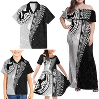 Fijian Masi Tattoos Family Matching Off Shoulder Maxi Dress and Hawaiian Shirt with Tapa Tribal Pattern LT03 - Polynesian Pride