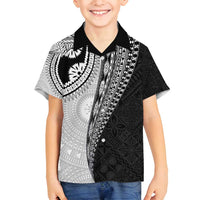 Fijian Masi Tattoos Family Matching Off Shoulder Maxi Dress and Hawaiian Shirt with Tapa Tribal Pattern LT03 Son's Shirt White - Polynesian Pride