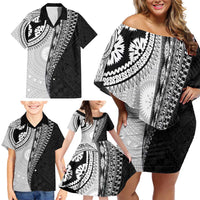 Fijian Masi Tattoos Family Matching Off Shoulder Short Dress and Hawaiian Shirt with Tapa Tribal Pattern LT03 - Polynesian Pride