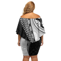 Fijian Masi Tattoos Family Matching Off Shoulder Short Dress and Hawaiian Shirt with Tapa Tribal Pattern LT03 - Polynesian Pride