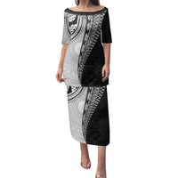 Fijian Masi Tattoos Family Matching Puletasi and Hawaiian Shirt with Tapa Tribal Pattern LT03 Mom's Dress White - Polynesian Pride