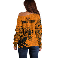 PNG Lae Snax Tigers Rugby Off Shoulder Sweater The Tigers Head and PNG Bird Polynesian Tattoo LT03 - Polynesian Pride