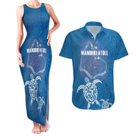 Cook Islands Manihiki Atoll Couples Matching Tank Maxi Dress and Hawaiian Shirt Maori Turtle and Polynesian Pattern LT03 Blue - Polynesian Pride