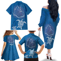 Cook Islands Manihiki Atoll Family Matching Off The Shoulder Long Sleeve Dress and Hawaiian Shirt Maori Turtle and Polynesian Pattern LT03 - Polynesian Pride