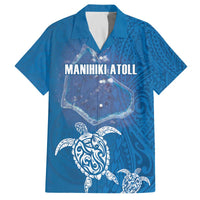 Cook Islands Manihiki Atoll Family Matching Off The Shoulder Long Sleeve Dress and Hawaiian Shirt Maori Turtle and Polynesian Pattern LT03 Dad's Shirt - Short Sleeve Blue - Polynesian Pride