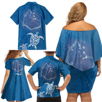 Cook Islands Manihiki Atoll Family Matching Off Shoulder Short Dress and Hawaiian Shirt Maori Turtle and Polynesian Pattern LT03 - Polynesian Pride