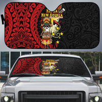 Papua New Guinea Christmas Auto Sun Shade Funny Melanesian Santa with Bird-of-paradise Tribal Style LT03 Black - Polynesian Pride
