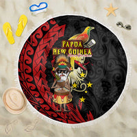 Papua New Guinea Christmas Beach Blanket Funny Melanesian Santa with Bird-of-paradise Tribal Style LT03 One Size 150cm Black - Polynesian Pride