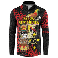 Papua New Guinea Christmas Button Sweatshirt Funny Melanesian Santa with Bird-of-paradise Tribal Style LT03 Black - Polynesian Pride