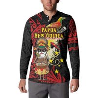 Papua New Guinea Christmas Button Sweatshirt Funny Melanesian Santa with Bird-of-paradise Tribal Style LT03 - Polynesian Pride