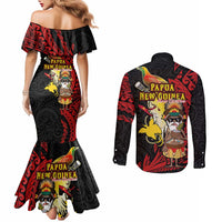 Papua New Guinea Christmas Couples Matching Mermaid Dress and Long Sleeve Button Shirt Funny Melanesian Santa with Bird-of-paradise Tribal Style LT03 - Polynesian Pride