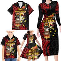 Papua New Guinea Christmas Family Matching Long Sleeve Bodycon Dress and Hawaiian Shirt Funny Melanesian Santa with Bird-of-paradise Tribal Style LT03 - Polynesian Pride