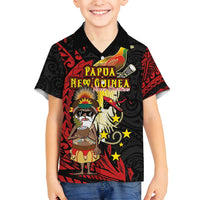 Papua New Guinea Christmas Family Matching Off Shoulder Maxi Dress and Hawaiian Shirt Funny Melanesian Santa with Bird-of-paradise Tribal Style LT03 Son's Shirt Black - Polynesian Pride