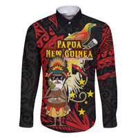 Papua New Guinea Christmas Family Matching Summer Maxi Dress and Hawaiian Shirt Funny Melanesian Santa with Bird-of-paradise Tribal Style LT03 Dad's Shirt - Long Sleeve Black - Polynesian Pride