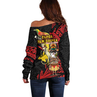 Papua New Guinea Christmas Off Shoulder Sweater Funny Melanesian Santa with Bird-of-paradise Tribal Style LT03 - Polynesian Pride