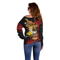 Papua New Guinea Christmas Off Shoulder Sweater Funny Melanesian Santa with Bird-of-paradise Tribal Style LT03 - Polynesian Pride