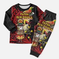 Papua New Guinea Christmas Pajama Set Funny Melanesian Santa with Bird-of-paradise Tribal Style LT03 Men Black - Polynesian Pride