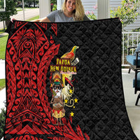 Papua New Guinea Christmas Quilt Funny Melanesian Santa with Bird-of-paradise Tribal Style LT03 Black - Polynesian Pride