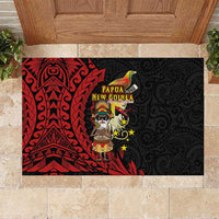 Papua New Guinea Christmas Rubber Doormat Funny Melanesian Santa with Bird-of-paradise Tribal Style LT03 Black - Polynesian Pride