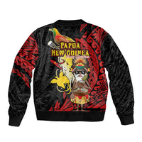 Papua New Guinea Christmas Sleeve Zip Bomber Jacket Funny Melanesian Santa with Bird-of-paradise Tribal Style LT03 - Polynesian Pride