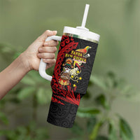 Papua New Guinea Christmas Tumbler With Handle Funny Melanesian Santa with Bird-of-paradise Tribal Style LT03 - Polynesian Pride