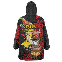 Papua New Guinea Christmas Wearable Blanket Hoodie Funny Melanesian Santa with Bird-of-paradise Tribal Style LT03 - Polynesian Pride