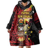 Papua New Guinea Christmas Wearable Blanket Hoodie Funny Melanesian Santa with Bird-of-paradise Tribal Style LT03 - Polynesian Pride