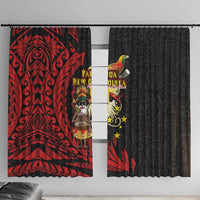 Papua New Guinea Christmas Window Curtain Funny Melanesian Santa with Bird-of-paradise Tribal Style LT03 With Hooks Black - Polynesian Pride