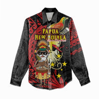 Papua New Guinea Christmas Women Casual Shirt Funny Melanesian Santa with Bird-of-paradise Tribal Style LT03 - Polynesian Pride