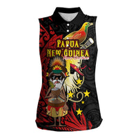 Papua New Guinea Christmas Women Sleeveless Polo Shirt Funny Melanesian Santa with Bird-of-paradise Tribal Style LT03 Female Black - Polynesian Pride