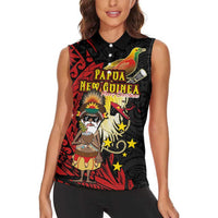 Papua New Guinea Christmas Women Sleeveless Polo Shirt Funny Melanesian Santa with Bird-of-paradise Tribal Style LT03 - Polynesian Pride