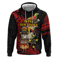 Papua New Guinea Christmas Zip Hoodie Funny Melanesian Santa with Bird-of-paradise Tribal Style LT03 Pullover Hoodie Black - Polynesian Pride