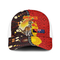 Australia and Papua New Guinea Together Baseball Net Cap Bird-of-paradise and Kangaroo with Oro Tapa and Aboriginal Art Motifs LT03 One Size White Black - Polynesian Pride
