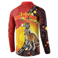 Australia and Papua New Guinea Together Button Sweatshirt Bird-of-paradise and Kangaroo with Oro Tapa and Aboriginal Art Motifs LT03 - Polynesian Pride