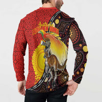 Australia and Papua New Guinea Together Button Sweatshirt Bird-of-paradise and Kangaroo with Oro Tapa and Aboriginal Art Motifs LT03 - Polynesian Pride