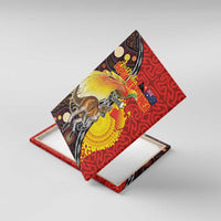 Australia and Papua New Guinea Together Canvas Wall Art Bird-of-paradise and Kangaroo with Oro Tapa and Aboriginal Art Motifs LT03 With Frame Black - Polynesian Pride