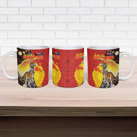 Australia and Papua New Guinea Together Ceramic Mug Bird-of-paradise and Kangaroo with Oro Tapa and Aboriginal Art Motifs LT03 - Polynesian Pride