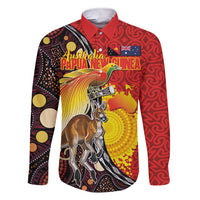 Australia and Papua New Guinea Together Family Matching Short Sleeve Bodycon Dress and Hawaiian Shirt Bird-of-paradise and Kangaroo with Oro Tapa and Aboriginal Art Motifs - Polynesian Pride