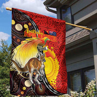 Australia and Papua New Guinea Together Garden Flag Bird-of-paradise and Kangaroo with Oro Tapa and Aboriginal Art Motifs LT03 - Polynesian Pride
