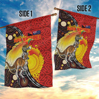 Australia and Papua New Guinea Together Garden Flag Bird-of-paradise and Kangaroo with Oro Tapa and Aboriginal Art Motifs LT03 - Polynesian Pride